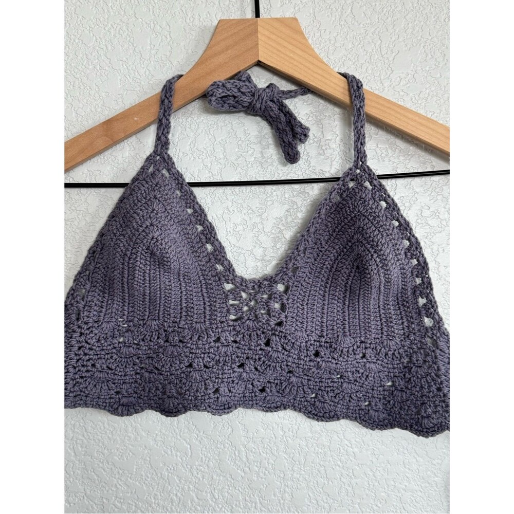 Handmade Crochet Halter Bralette in Dusty Purple - Size S or XS